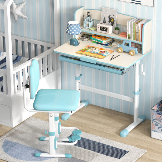 Height Adjustable Kids Study Desk with Tilt Desktop-Blue W2B