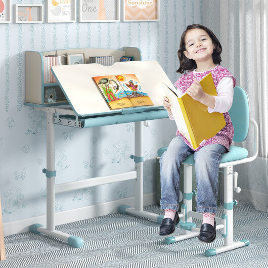 Height Adjustable Kids Study Desk with Tilt Desktop-Blue W2B