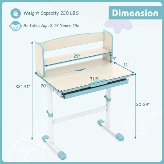 Height Adjustable Kids Study Desk with Tilt Desktop-Blue W2B