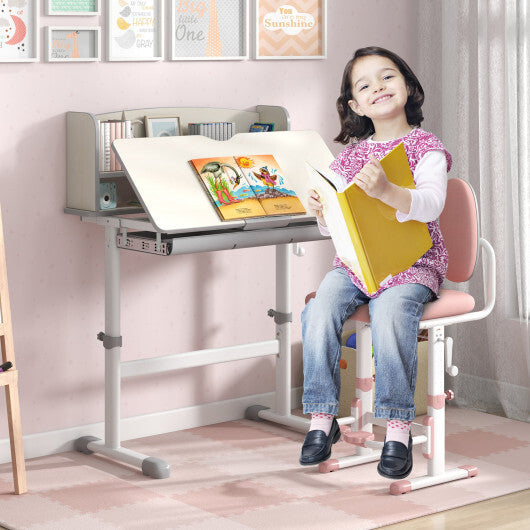 Height Adjustable Kids Study Desk with Tilt Desktop-Blue W2B