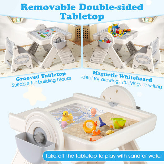 6-in-1 Multi-activity Children Table and Chair Set Folding Art Easel Set-Gray and White