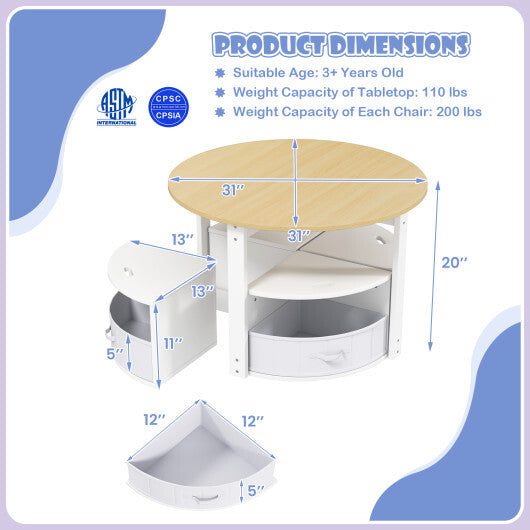 5 Piece Toddler Round Nesting Table with 4 Storage Stools for Activity-Grey