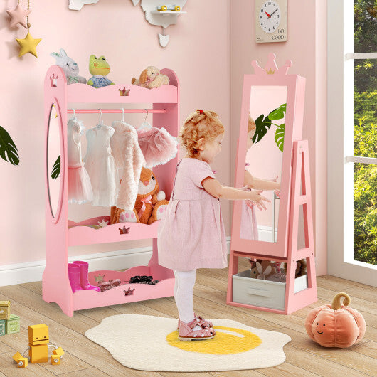 Free-Standing Full Length Kids Jewelry Armoire Cabinet with Storage Capacity-White W2B