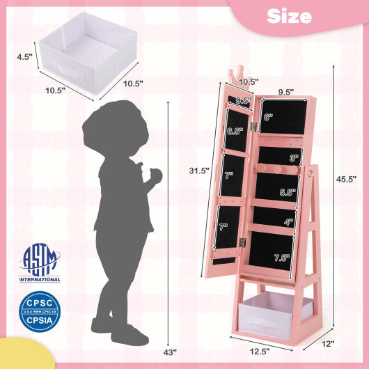 Free-Standing Full Length Kids Jewelry Armoire Cabinet with Storage Capacity-White W2B