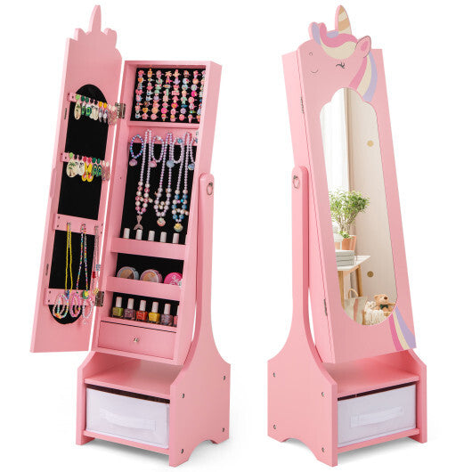 Kids Jewelry Armoire Cabinet with Storage and 2 Tilt Angles-Pink