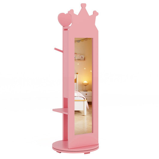 Free-Standing Full Length Mirror Kids Jewelry Armoire Cabinet-Pink