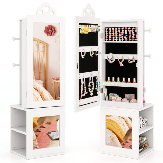 3-in-1 Freestanding Kids Jewelry Cabinet Armoire with Full Length Mirror-Pink W2B
