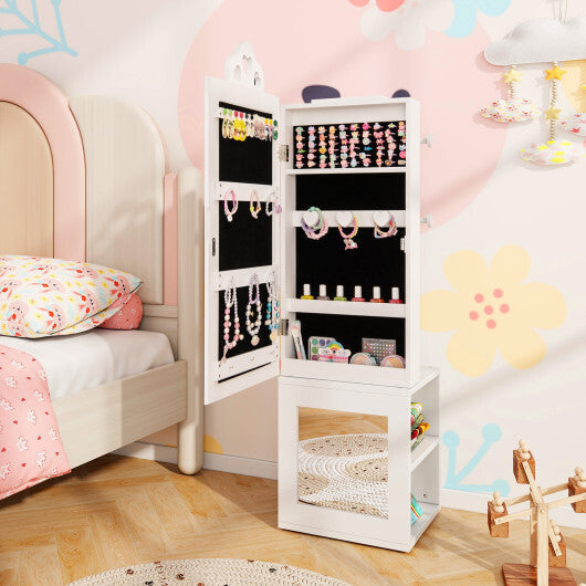 3-in-1 Freestanding Kids Jewelry Cabinet Armoire with Full Length Mirror-Pink W2B