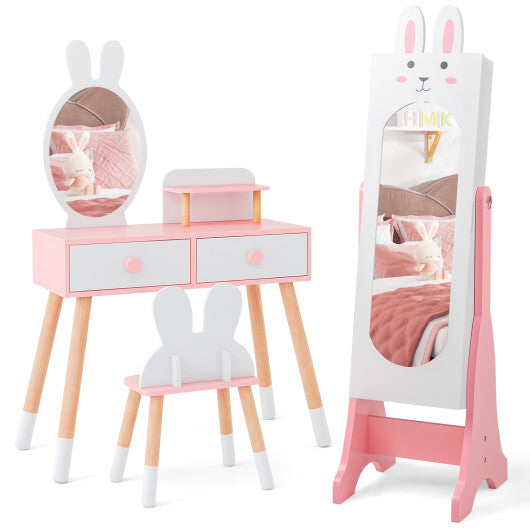 Kids Room Furniture Set with Princess Vanity Table and Chair-White