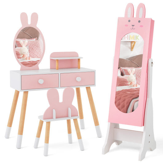 Kids Room Furniture Set with Princess Vanity Table and Chair-White