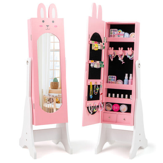 Kids Jewelry Armoire Cabinet with 2 Tilt Angles and Large Capacity-Pink W2B