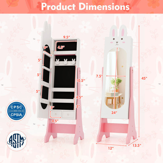 Kids Jewelry Armoire Cabinet with 2 Tilt Angles and Large Capacity-Pink W2B