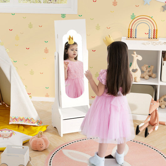 Freestanding Kids Jewelry Armoire Cabinet with Storage and 2 Tilt Angles-White W2B
