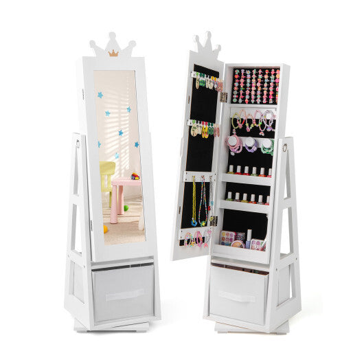 Kids Jewelry Armoire Cabinet with Large Storage Capacity and Swivel Base-Pink W2B