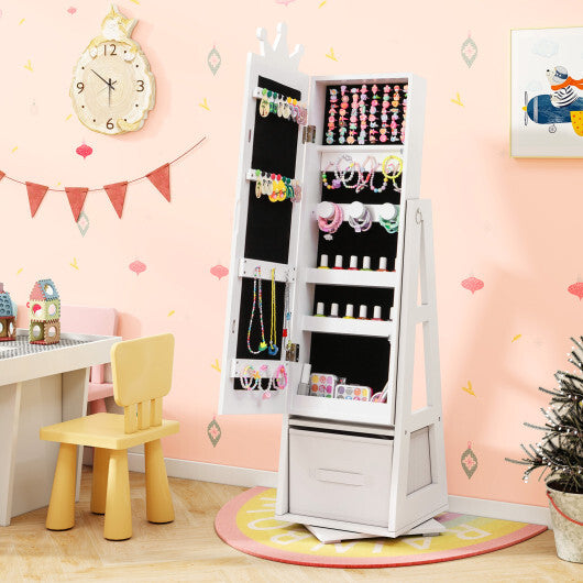 Kids Jewelry Armoire Cabinet with Large Storage Capacity and Swivel Base-Pink W2B