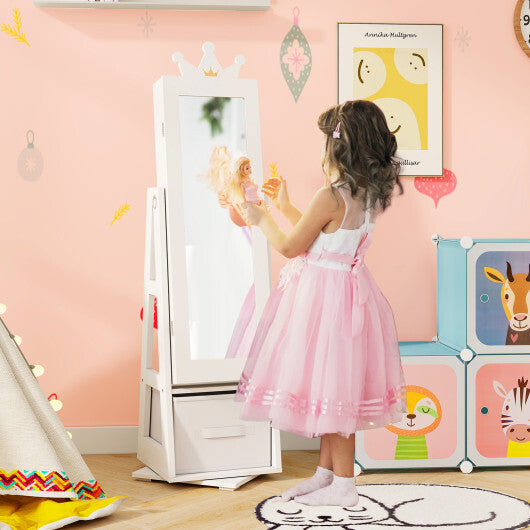 Kids Jewelry Armoire Cabinet with Large Storage Capacity and Swivel Base-Pink W2B