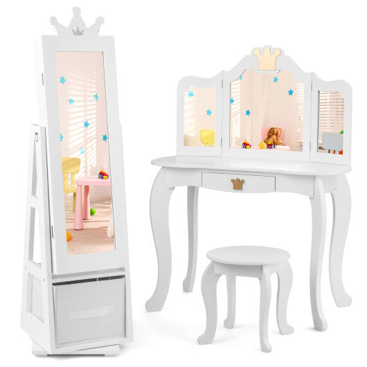Kids Jewelry Armoire Cabinet with Large Storage Capacity and Swivel Base-Pink W2B