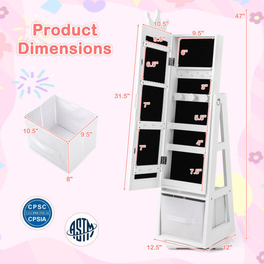 Kids Jewelry Armoire Cabinet with Large Storage Capacity and Swivel Base-Pink W2B