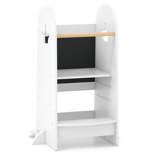 Kids Kitchen Tower Adjustable with Chalkboard and Safety Rail-Pink