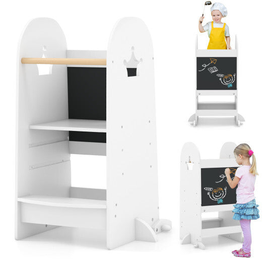 Kids Kitchen Tower Adjustable with Chalkboard and Safety Rail-Pink