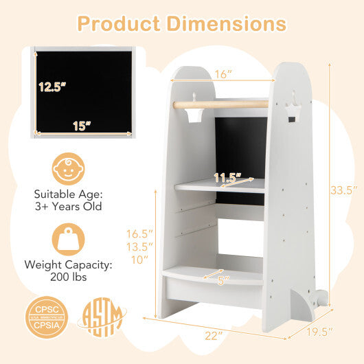Kids Kitchen Tower Adjustable with Chalkboard and Safety Rail-Pink