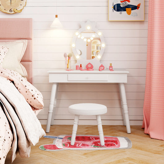 Kids Vanity Set with Lighted Mirror with Adjustable Brightness and Large Drawer-Pink W2B