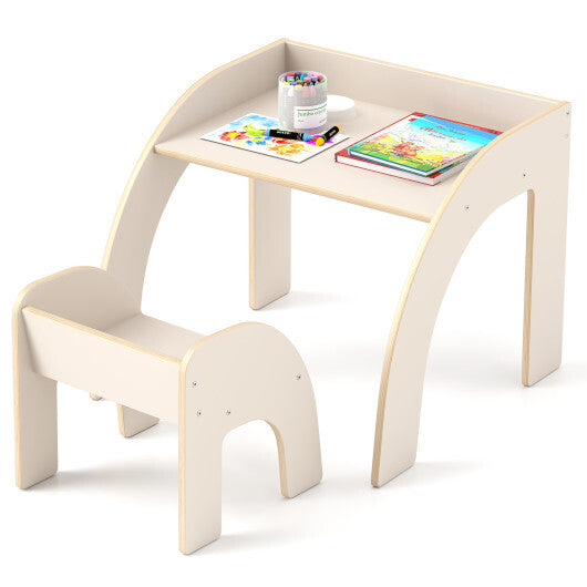 Kids Table and Chair Set with Wide Tabletop and Curved Edges for Kids Room-Natural W2B