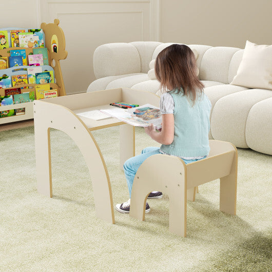 Kids Table and Chair Set with Wide Tabletop and Curved Edges for Kids Room-Natural W2B