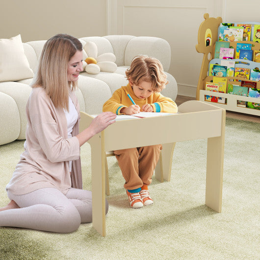 Kids Table and Chair Set with Wide Tabletop and Curved Edges for Kids Room-Natural W2B