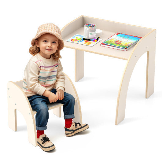 Kids Table and Chair Set with Wide Tabletop and Curved Edges for Kids Room-Natural W2B