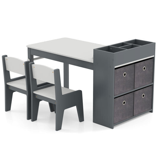 Kids Art Table and Chairs Set with 2 Chairs and Paper Roll-Gray W2B