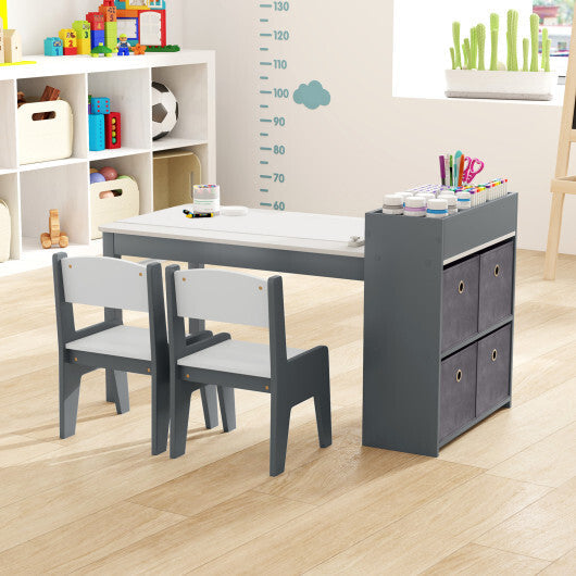 Kids Art Table and Chairs Set with 2 Chairs and Paper Roll-Gray W2B