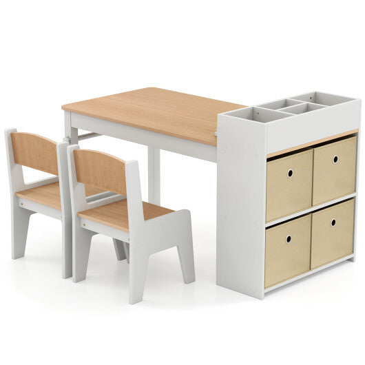 Kids Art Table and Chairs Set with 2 Chairs and Paper Roll-Gray W2B