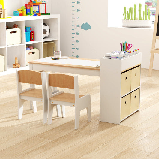 Kids Art Table and Chairs Set with 2 Chairs and Paper Roll-Gray W2B