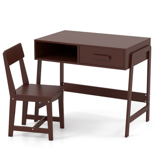 Kids Desk and Chair Set with Storage Drawer and Hutch-Pink W2B