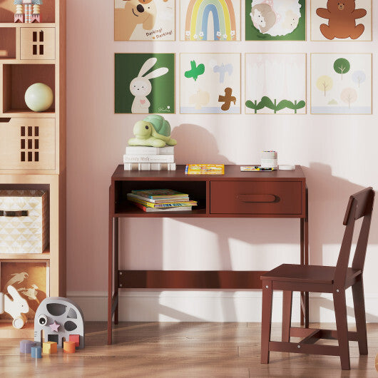 Kids Desk and Chair Set with Storage Drawer and Hutch-Pink W2B