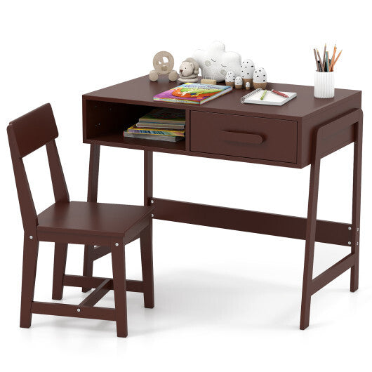 Kids Desk and Chair Set with Storage Drawer and Hutch-Pink W2B