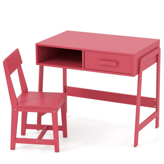 Kids Desk and Chair Set with Storage Drawer and Hutch-Pink W2B