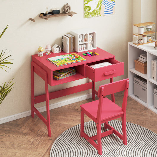 Kids Desk and Chair Set with Storage Drawer and Hutch-Pink W2B