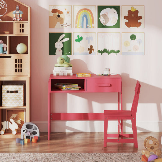 Kids Desk and Chair Set with Storage Drawer and Hutch-Pink W2B