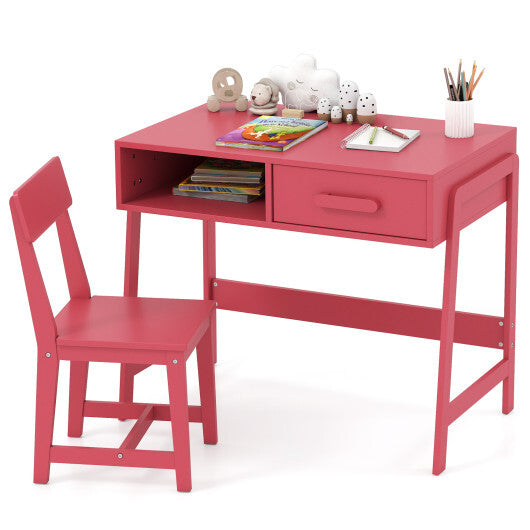 Kids Desk and Chair Set with Storage Drawer and Hutch-Pink W2B