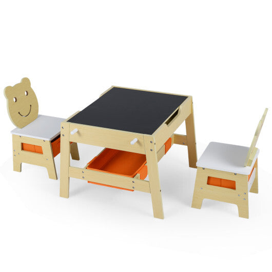 Toddler Table and 2 Chairs 5-in-1 Cute Art Desk Set with Reversible Chalkboard Whiteboard-Grey W2B