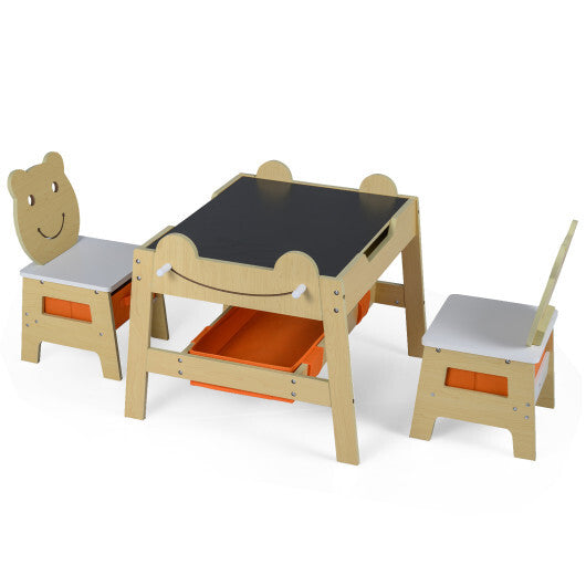 5-in-1 Toddler Table and 2 Chairs Cute Art Desk Set with Reversible Chalkboard Whiteboard-Grey W2B