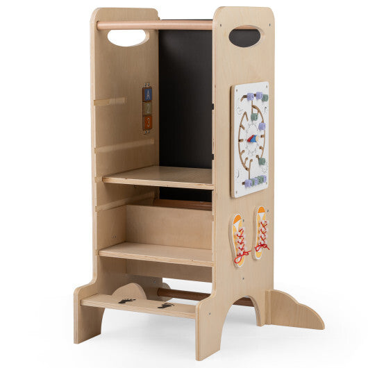 Kids Standing Tower with Detachable Chalkboard and Montessori Games for 3+ Years Old W2B