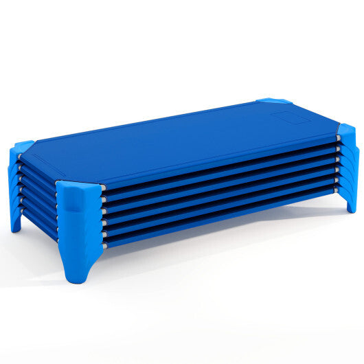 Portable 6 Pack Stackable Daycare Cots Sleeping Bed for Kids 52 Inch-Blue W2B