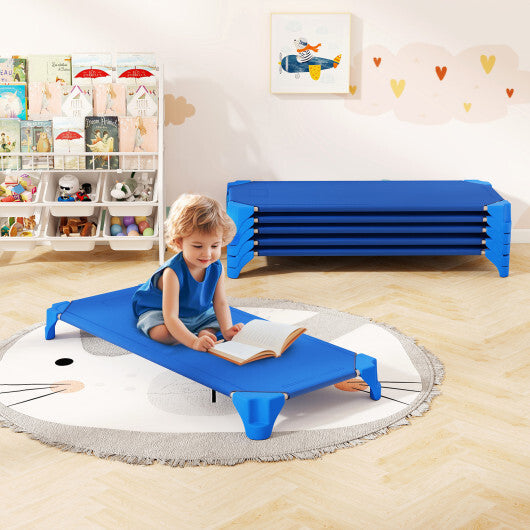 Portable 6 Pack Stackable Daycare Cots Sleeping Bed for Kids 52 Inch-Blue W2B