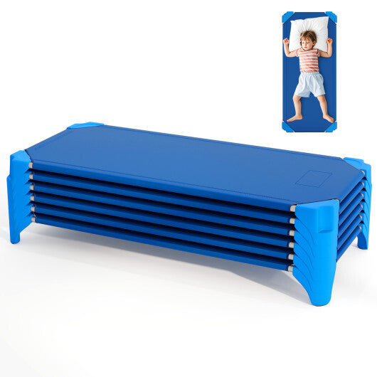 Portable 6 Pack Stackable Daycare Cots Sleeping Bed for Kids 52 Inch-Blue W2B