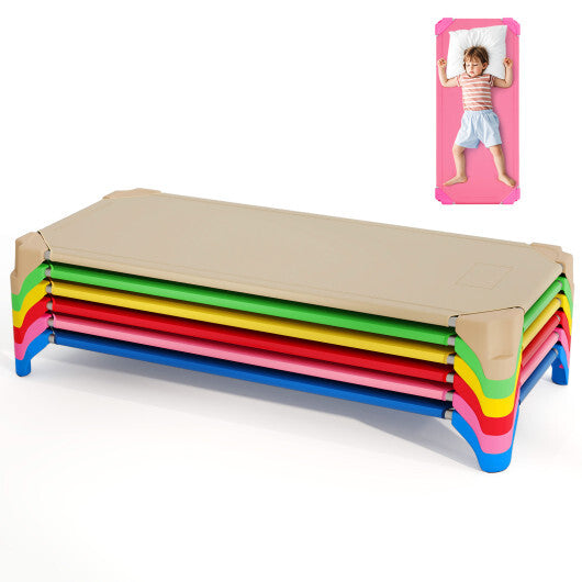 Portable 6 Pack Stackable Daycare Cots Sleeping Bed for Kids 52 Inch-Blue W2B