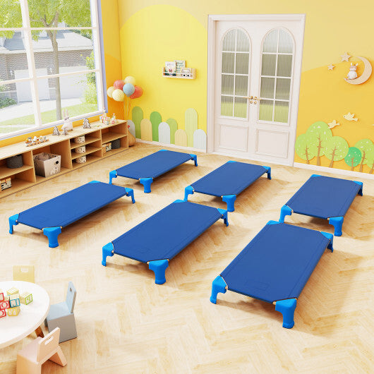 Portable 6 Pack Stackable Daycare Cots Sleeping Bed for Kids 53 Inch-Blue