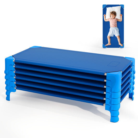 Portable 6 Pack Stackable Daycare Cots Sleeping Bed for Kids 53 Inch-Blue